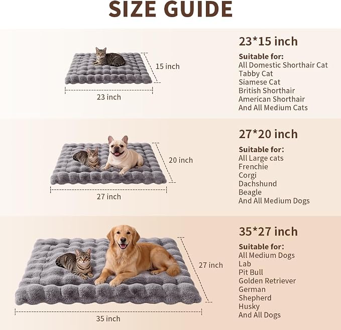 SOMAHE Cat Bed Mat, Soft Plush Faux Fur Kneading Pet Bed, Machine Washable Cat Sleeping Pad for Indoor Cats & Kittens, Non-Slip Fluffy Cat Rug for Couch Sofa Floor, 23x15 Inch Grey