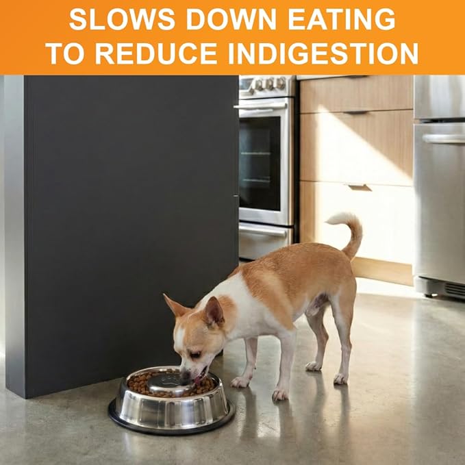 Neater Pet Brands Stainless Steel Slow Feed Bowl - Non-Tip & Non-Skid - Stops Dog Food Gulping, Bloat, Indigestion, and Rapid Eating (1.5 Cup)