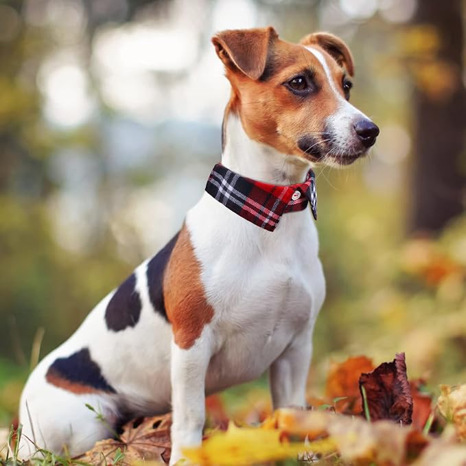 Faleela Cotton Plaid Shirt Style Dog Collar Soft Cute,Boy Dog Collar with Quick-Release Buckle,Adjustable Bow Tie Collar for Small Medium Large Dogs