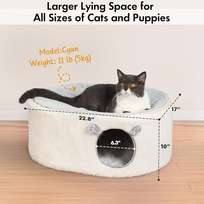 Zoratoo Cat Bed for Indoor Cats, Fluffy Large Enclosed Cat House Cave Pet Bed Hammock with Removable Washable Cover for Sleeping Cats, Kittens, Small Dog, Oval Hideaway