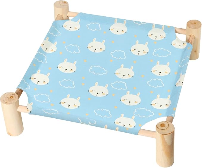 Patas Lague Cat and Dog Hammock Bed for Small Dogs, Brethable Wooden Cat Pet Rabbit Elevated Cooling Outdoor Bed Cots Furniture for Summer Rabbits