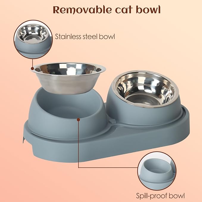 Cat Feeder and Water Dispenser, Feeding Station with Stainless Steel Bowls, Pet Food Dispenser for C for Dogs and Cats, Easy to Clean