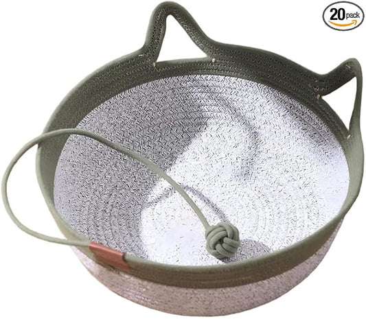 Instinct Basket for Cats & Cotton pad Stimuli Cat Bed with Toy Tail Cats Ear Design Breathable All Season Universal Scratch-Resistant (Dark Green, L)