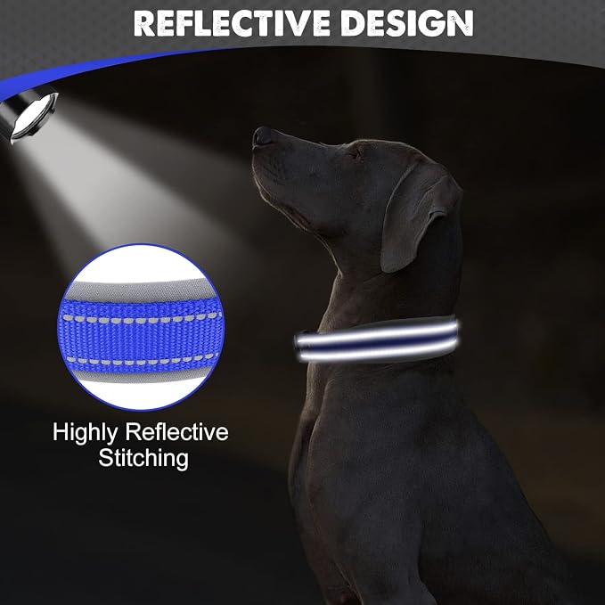 Joytale Dog Collar for Large Dogs, Neoprene Padded and Adjustable, Reflective Wide Heavy Duty Pet Collars with Durable Metal Belt Buckle for Walking, Navy Blue, L