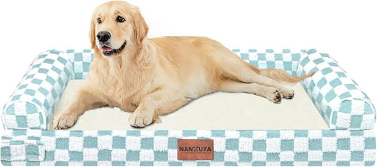 Large Dog Bed Orthopedic Washable: Beds Bolster XL Bed Medium Large Dogs Egg Crate Foam Couch Sofa Waterproof with Removable Cover - Green Grid