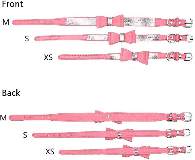 Small Dog Collars for Female Dogs, Cute Bling Rhinestone Crystal with Bow Tie Glitter Diamond Bowtie Puppy Collars for XXS XS Small Medium Large Pet Girls Dogs Cats(M, Pink-1)