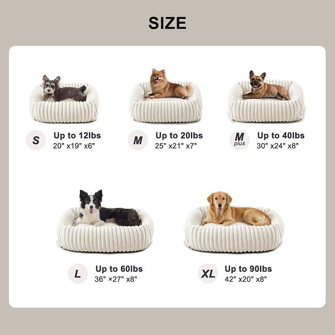FURTIME Dog Bed for Small Dogs, Washable Orthopedic Dog Bed with Removable Cover, Rectangle Soft Calming Sleeping Puppy Bed Durable Pet Cuddler with Anti-Slip Bottom, Cream, S (20"x19"x6")