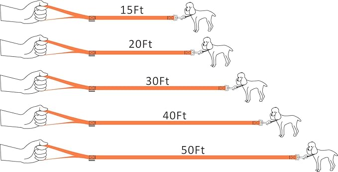 Dog/Puppy Obedience Recall Training Agility Lead - 15ft 20ft 30ft 50ft Training Leash - Great for Play, Camping, or Backyard - Orange 15ft (15Feet, Orange)