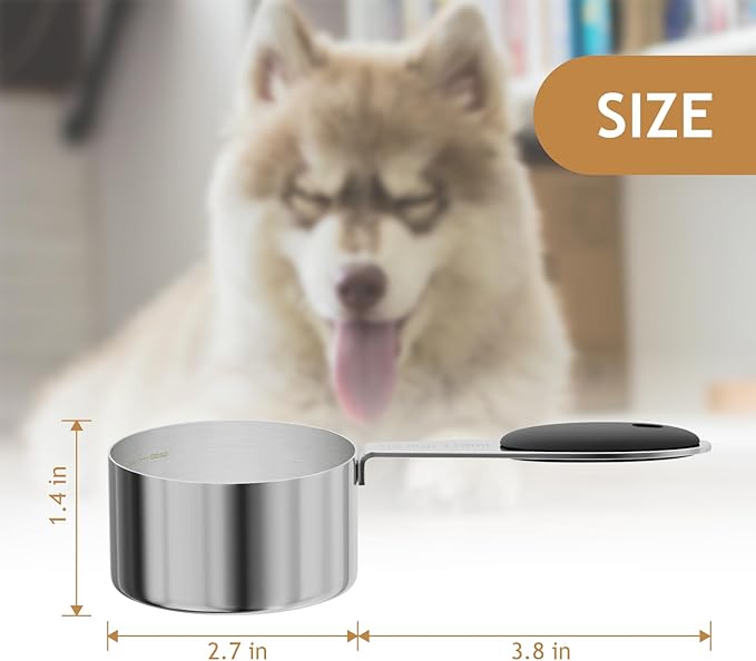 LEIFENY 1PCS 1/2CUP(118ml) Dog Cat Food Scoop, Stainless Steel Measuring Cup, Metal Pet Scooper with Inner Precision Scale Measurement
