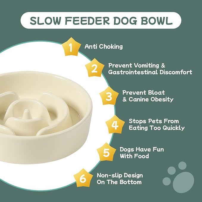 Havniva 6.1” Raised Slow Feeder Dog Bowls, 0.9 Cups Ceramic Dog Bowl Slow Feeding for Small Breed, Elevated Puzzle Dog Food Bowl with Wooden Stand Non-Slip Anti-Gulping & Anti-Choking
