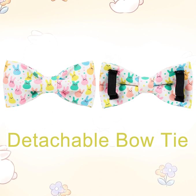 Easter Dog Collar with Bow Tie, Cotton Bunny Bowtie for Large Girl Boy Dog, Cute Rabbit Pet Collar with Metal Buckle, Gift, M