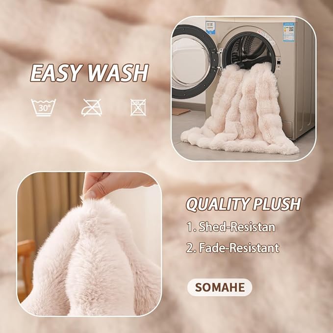 SOMAHE Dog Blanket, Reversible Sherpa & Bubble Fleece Pet Throw, Ultra-Soft Plush for Medium Dogs, Machine Washable, Anti-Static, Warm & Cozy, 39"×31" Inch White