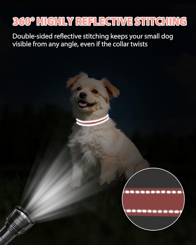 Joytale Dog Collars for Small Dogs, Feather-Light Double-Sided Reflective Nylon Collar for Night Safety, Adjustable Quick-Release for Growing Puppies, Pink, S (5/8" Width)
