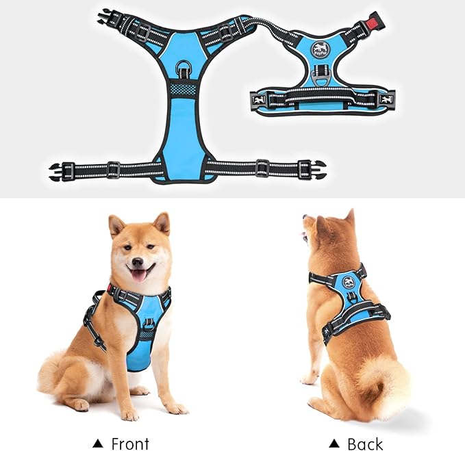 PoyPet No Pull Dog Harness, No Choke Front Lead Dog Reflective Harness, Adjustable Soft Padded Pet Vest with Easy Control Handle for Small to Large Dogs(Light Blue,XS)