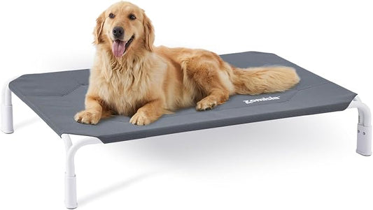 ZOMISIA Elevated Dog Bed Tool-Free Assembly, Outdoor Raised Dog Bed for Large Dogs, Cooling Portable Cot Pet Hammock Bed with Non-Slip Feet & Waterproof Teslin Mesh, 43x30 Inch