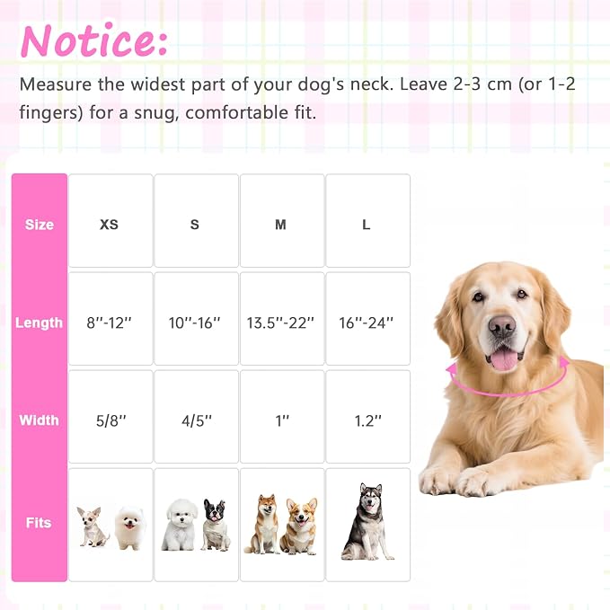 Dog Collar with Pink Plaid Patterns, Spring Summer Collection Dog Collar with Exquisite Pendant, Durable Adjustable Collars for Gifts & Daily Use-S