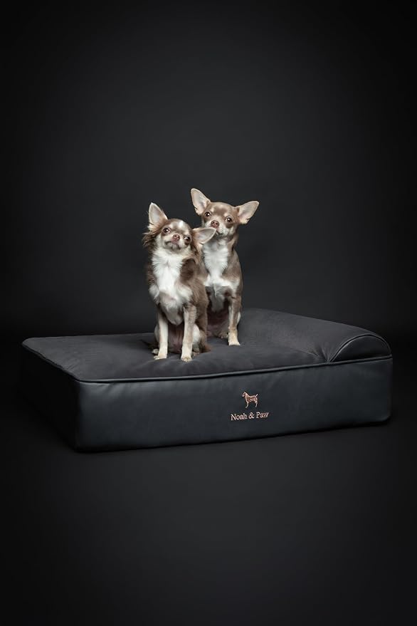 NOAH & PAW Dog Bed, 28x23x7.5 Inch, Orthopedic Dog Beds for Medium Size Pets, Eggshell Memory Foam Infused with Cooling Gel, Water Resistant, Machine Washable, Includes Inner Cover (Faux Leather)