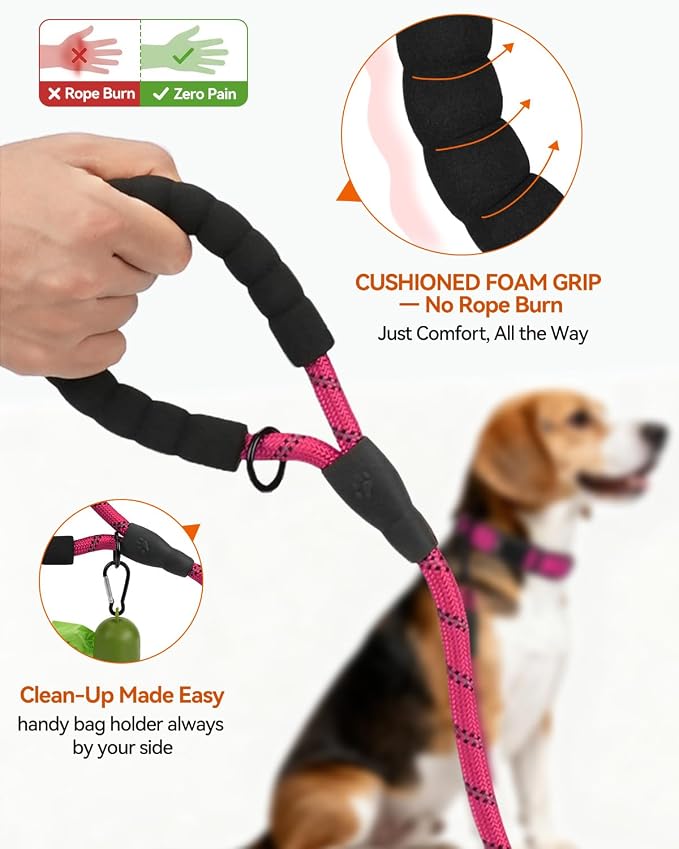 Joytale Dog Leash for Small Dogs, Heavy Duty Nylon Leashes with Comfortable Padded Handle and Highly Reflective Threads, Ideal for Walking and Training, Hotpink, 5'×3/8''