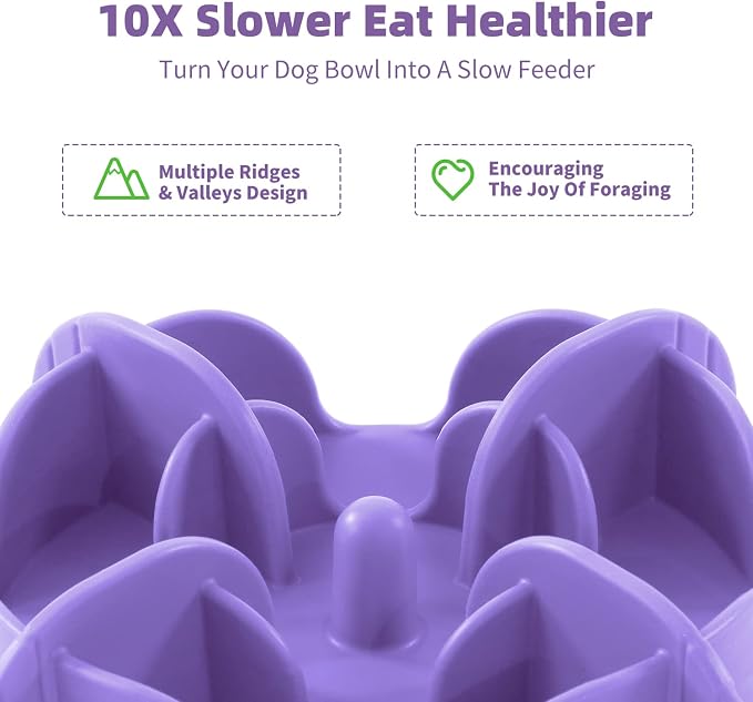 Jaoul Slow Feeder Dog Bowls Insert for Large Breed, 7 Inch Cuttable Slow Feeder Insert with 32 Octopus Suction Cups for Medium Large Size Dog Food Bowl (X-Large, Purple)