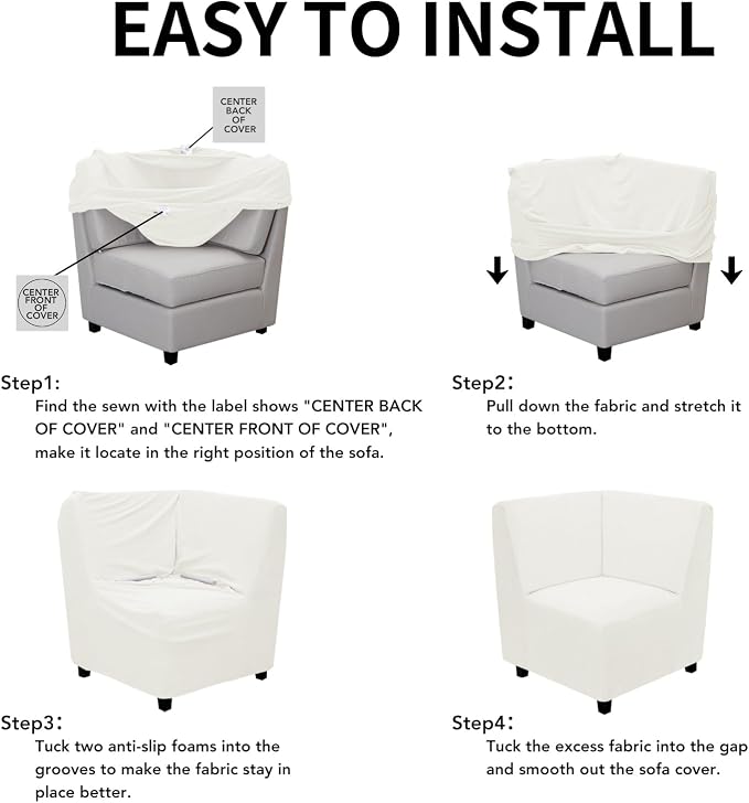 Easy-Going Stretch Sectional Corner Sofa Slipcover 1-Piece Couch Sofa Cover Furniture Protector Soft with Elastic Bottom for Kids, Pet, Spandex Jacquard Fabric Cream