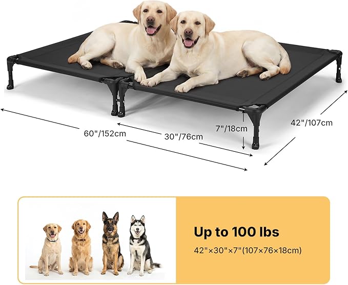 Veehoo Cooling Elevated Dog Bed, Raised Dog Bed for Two Dogs, Indoor Outdoor Pet Cot with Breathable Teslin Mesh & Anti-Slip Rubber Feet, Durable Double Dog Bed for Multi-Pet Homes, 42" x 30", Black