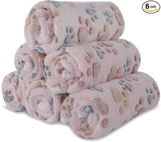 BVAGSS 6 Pack Small Dog Blanket, Super Soft Warm Pet Cover Blankets, Paw Print Puppy Fleece Flannel Blanket for Small Medium Dogs and Cats MW003