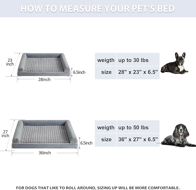 BFPETHOME Orthopedic Washable Dog Beds Large Sized Senior Dog for Comfy Sleeping with Removable Cover, Waterproof Big Soft Pet Couch Bed for Dogs Rerlax