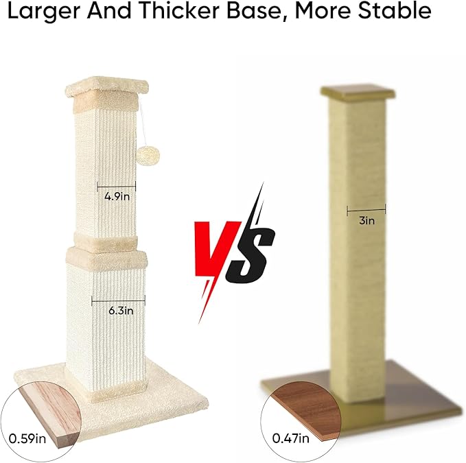 Cat Scratching Post for Large Cats, Cat Scratcher for Indoor Cats Adults, Sturdy Sisal Scratch Post to Protect Furniture, 32 Inch, Beige
