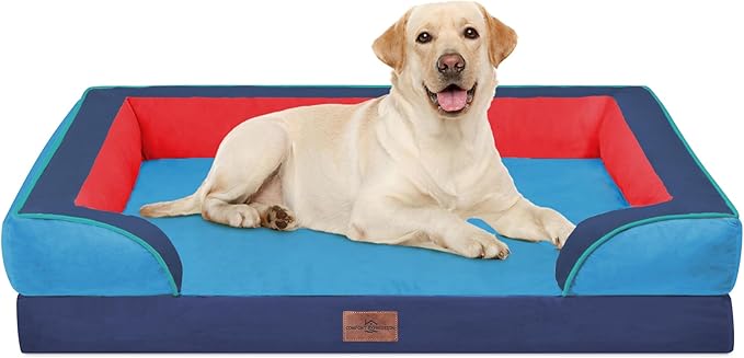 Comfort Expression Orthopedic Dog Bed for Extra Large Dogs 42x30 Inch, Waterproof Egg Crate Foam XL Pet Bed with Bolsters, Dog Couch with Washable Cover & Non-Slip Bottom, Philadelphia