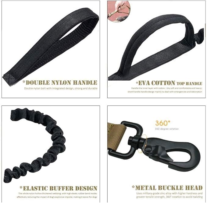 Tactical Dog Collar and Leash Set Adjustable Military Nylon Dog Collar with Control Handle and Heavy Duty Metal Buckle for Large Dogs（Black XL