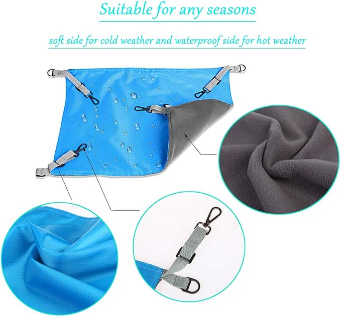 Hanging Cat Hammock, Pet Hammock for Cage, Adjustable Cat Bed Two Sides Comfortable/Waterproof Resting Sleepy Pad for Cats Small Dogs Rabbits or Other Small Animals (Blue)