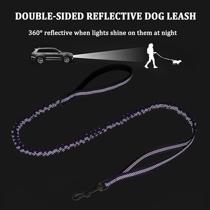 WYuZe 4 FT Bungee Dog Leash for Strong Puppy Medium Dogs - Reflective, Shock Absorbing, Elastic Nylon Leash with Padded Handle for Safety Comfort No Pull Walking Training (Black, 3/4"-Wide)