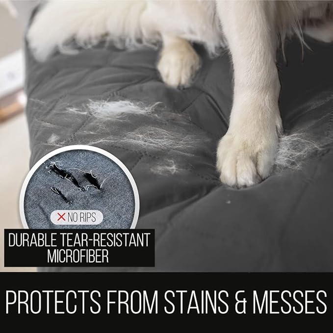 Sofa Shield® Couch Armchair Covers for Dogs, Reversible Furniture Protector with Strap, Stain and Tear Resistant Cushion Cover, 48 inch Seat, Machine Washable Slipcover Pets, Cats, Charcoal