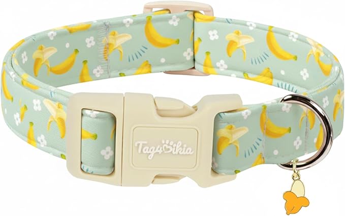 Dog Collars for Small Dogs, Cute Banana Pattern Dog Collar with Metal Buckle Summer Dog Puppy Collar Cotton Adjustable Pet Collar for Puppy Small Medium Dogs, Girl Boy Dog Gifts-S