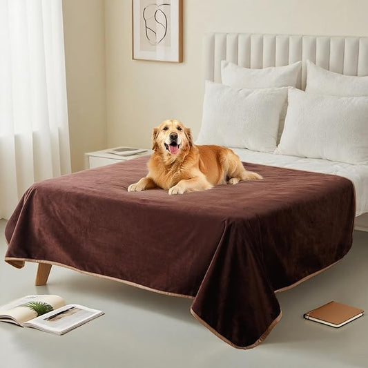 Waterproof Dog Blankets Pet Blanket 50"x60", Soft Fluffy Sofa Car Bed Protector, Reversible Leakproof Flannel Dog Blanket for Large Dogs(Brown)