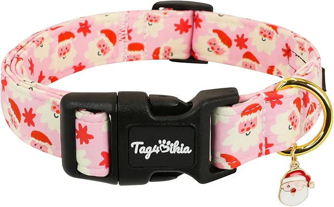 Christmas Dog Collar Extra Small Dog Collars, Adjustable Pink Dog Collars with Jolly Santa Pattern, Cute Dog Christmas Collar for Dogs, Winter Holiday Dog Collar for Girl Boy Dogs-XS