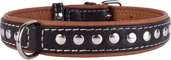 CollarDirect Studded Dog Collar Leather Pet Collars for Dogs Small Medium Large Puppy Soft Padded Brown Black (Black, Neck fit 20" - 22")
