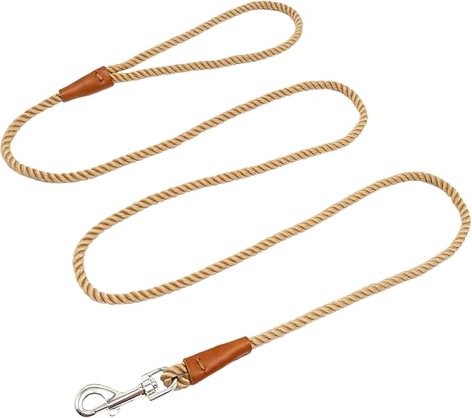 5FT Cotton Puppy Leash for Small Dogs, 1/5" Thin Braided Rope Dog Leash Lightweight & Soft for Tiny Breeds/Cats Daily Walks Training, Brown