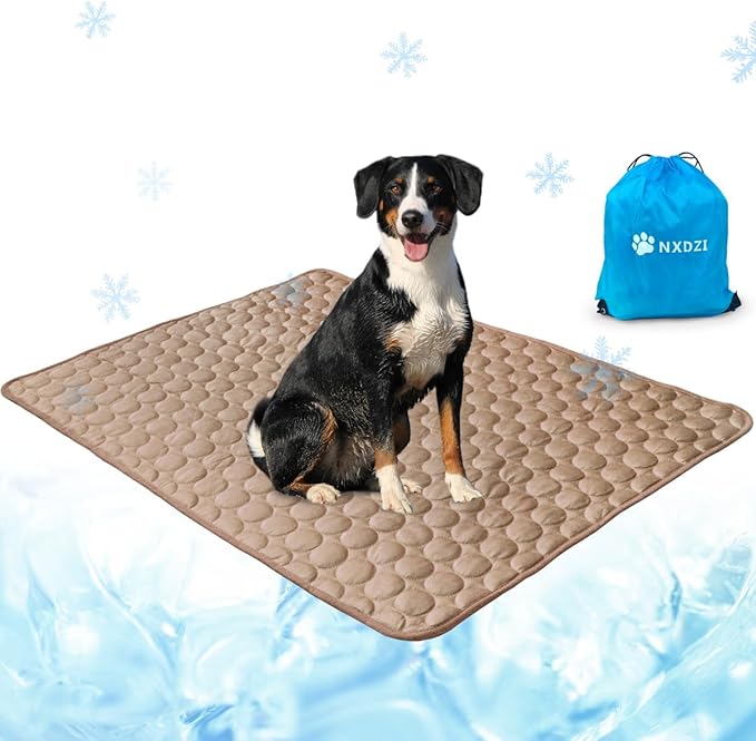 Dog Cooling Mat for Dogs, 59 x 40 Inch Washable Pet Pad, Soft Breathable Dog Bed Mat for Large Dogs, Lightweight Summer Blanket for Crate, Sofa, Floor, Car Seat, Indoor and Travel Use, Brown