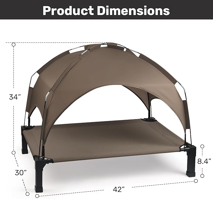 Heeyoo Elevated Dog Bed with Removable Canopy, Portable Dog Cot with Sun Protection Shade Tent, Raised Pet Cooling Cot Bed for Dogs, 42in
