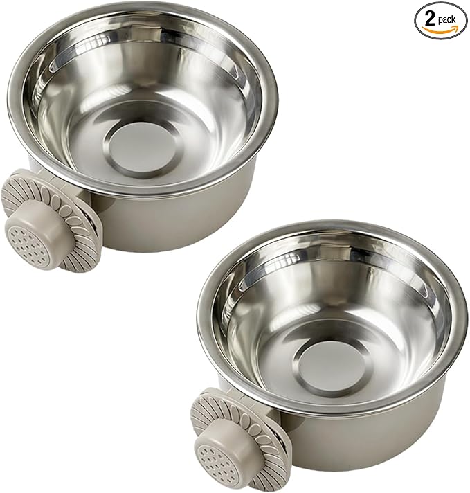 2Pcs Pets Lightweight Stainless Steel Bowl,Removable Stainless Steel Pet Hanging Food Water Feeder Bowl for Puppy Dog Cat Rabbit Ferret Bird Gunea Pigs (Medium)