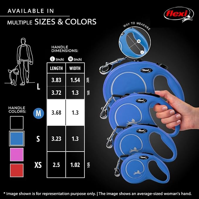 FLEXI Classic Cord Retractable Dog Leash for Medium Dogs up to 44 lbs. – 16 ft., Blue | Tangle-Free Cord Design with One-Handed Brake, Pause, Lock|German Quality Product