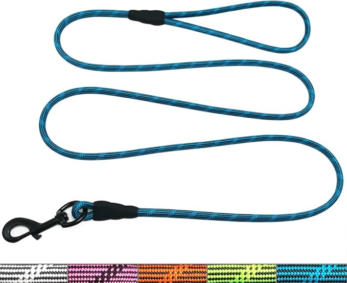 WYuZe Reflective X-Small Dog Leash 6/10/15 FT, Thin 1/5" Lightweight Rope Leash for Puppy Training, Walking Leads for Cats Chihuahua Maltese Small Pets Up to 15lb (6FT x1/5", Blue)
