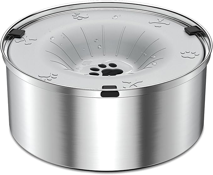 SCHITEC Dog Water Bowl No Spill 40oz/1.2L Slow Drinking Anti-Splash Stainless Steel Dog Bowl with Floating Disk, Spill Proof Pet Travel Water Dispenser for Sloppy Messy Drinkers(Light Gray)