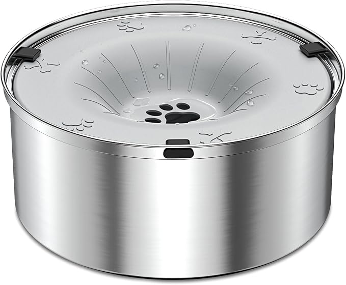 SCHITEC Dog Water Bowl No Spill 101oz / 3L Slow Drinking Anti-Splash Stainless Steel Dog Bowl with Floating Disk, Spill Proof Pet Travel Water Dispenser for Sloppy Messy Drinkers(Light Gray)
