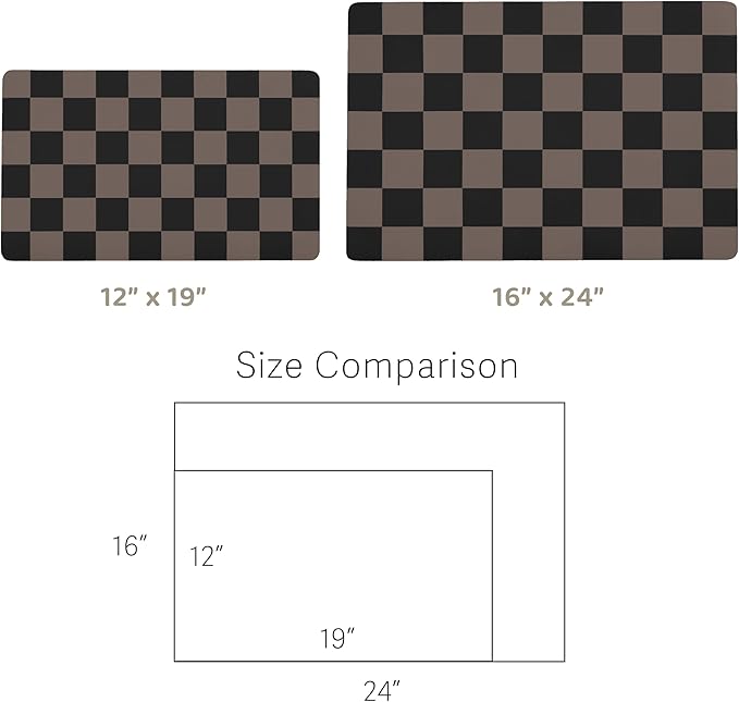 Checkered Dog Feeding Mat, Absorbent Mats for Dog Food and Water Bowl, Dispenser, Aesthetic Orange Checkerboard Pet Placemat for Dogs, Cats, Puppy Accessories (Brown, 16 x 24)