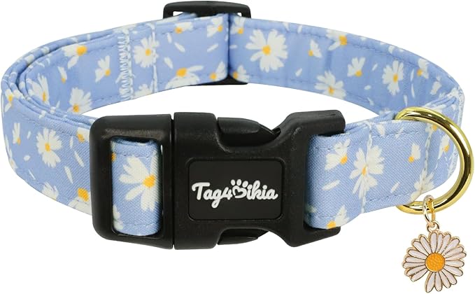 Dog Collars for Medium Dogs, Dog Collar with Daisy Patterns, Summer Dog Collar with Quick Release Buckle Durable Adjustable Collars Girl Dog Collars for Medium Large Dogs-M