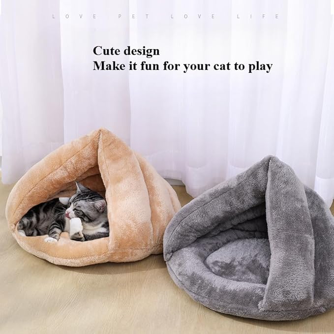 Pet Tent Cave Bed for Small-Medium Dogs & Cats – Thick Fleece Warm Burrow House with Removable Hood | Cozy Igloo Nest for Puppies & Kittens – Soft Cuddler Sleeping Bag(Red)