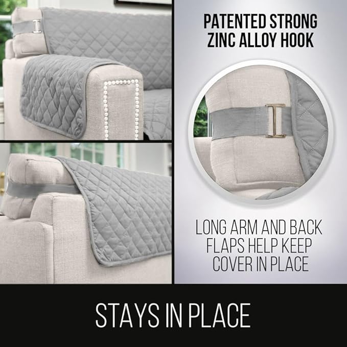 Sofa Shield Couch Slip Covers for Dogs, Reversible Furniture Protector with Strap, Stain and Tear Resistant Cushion Cover, 70 inch Seat, Machine Washable Slipcover Pets, Cats, Light Gray Charcoal