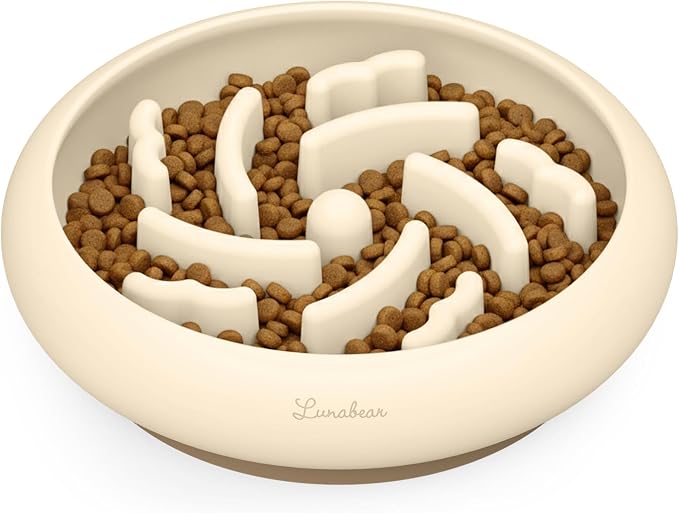 Slow Feeder Dog Bowls Made of Premium Food-Grade Silicone, Anti-Choking & Slow Eating for Improved Digestion, Non-Slip, Soft & Durable, Quiet Dog Bowl, Cute, Dishwasher Safe (Ivory, Standard)